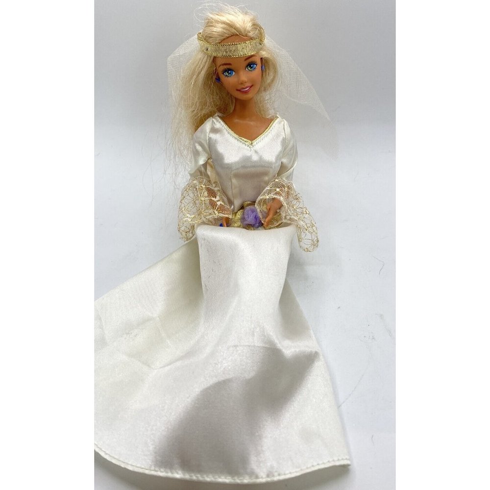 Vintage Wedding Barbie Doll Bride Mattel Veil Dress Blue Earrings and Ring